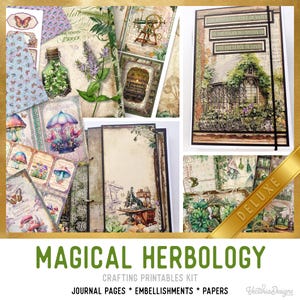 Magical Herbology Junk Journal Kit DELUXE, Halloween Crafting Printables Kit Magic Herbs Embellishments Printable Paper Kit Tutorial 003522