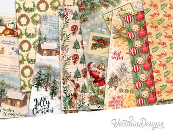 Traditional Christmas Paper Pack, Summer Christmas Pack, Christmas Decor, Christmas In July, Christmas Scrapbook, Xmas Paper Pack 002115