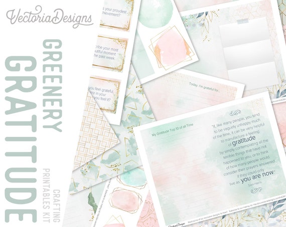 Gratitude Junk Journal Kit - Printable Pages, Papers and Embellishments for Crafting - 002064