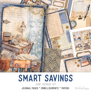 Smart Savings Junk Journal Kit, Money Junk Journal Kit Budget Embellishments Junk Journal Papers Savings Printable Craft kit - 003629