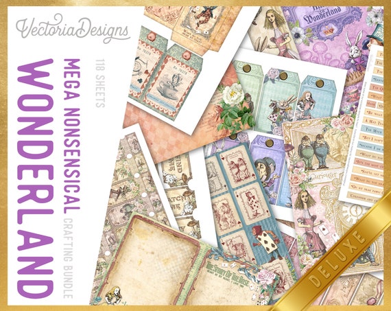 Nonsensical Wonderland MEGA DELUXE Crafting Bundle, Alice in Wonderland, Paper Pack, Embellishments, Scrapbook, Supplies, Craft Kits 002617