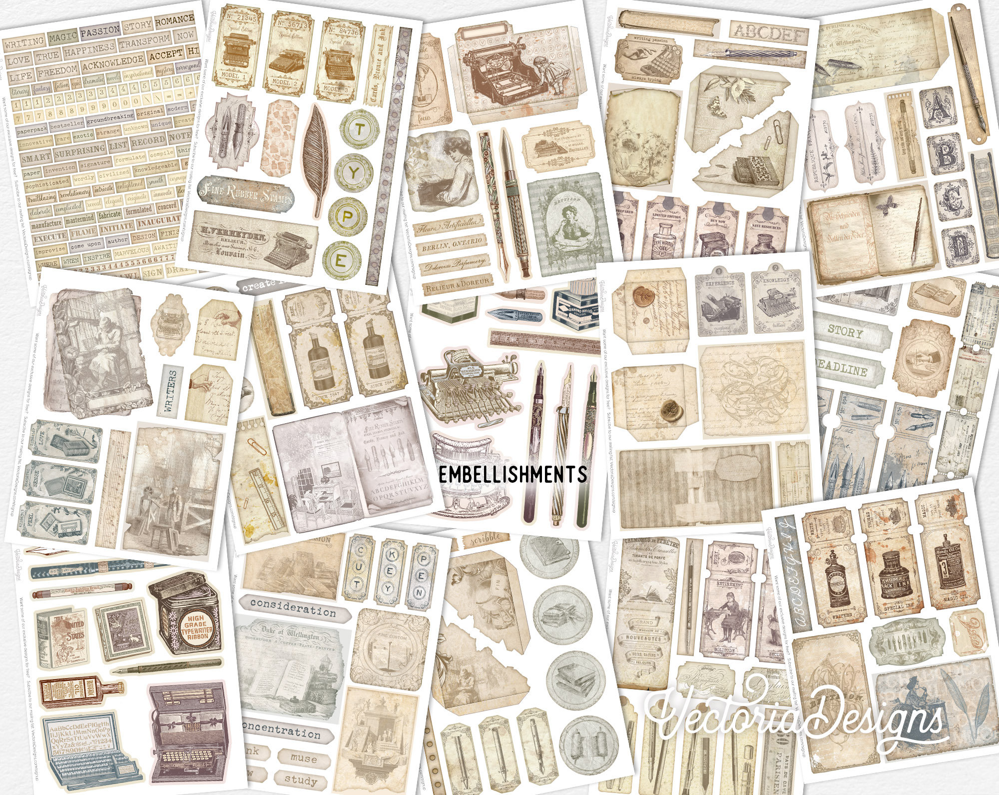 I'm a Writer Crafting Printables Kit, Writer Journal, Embellishments