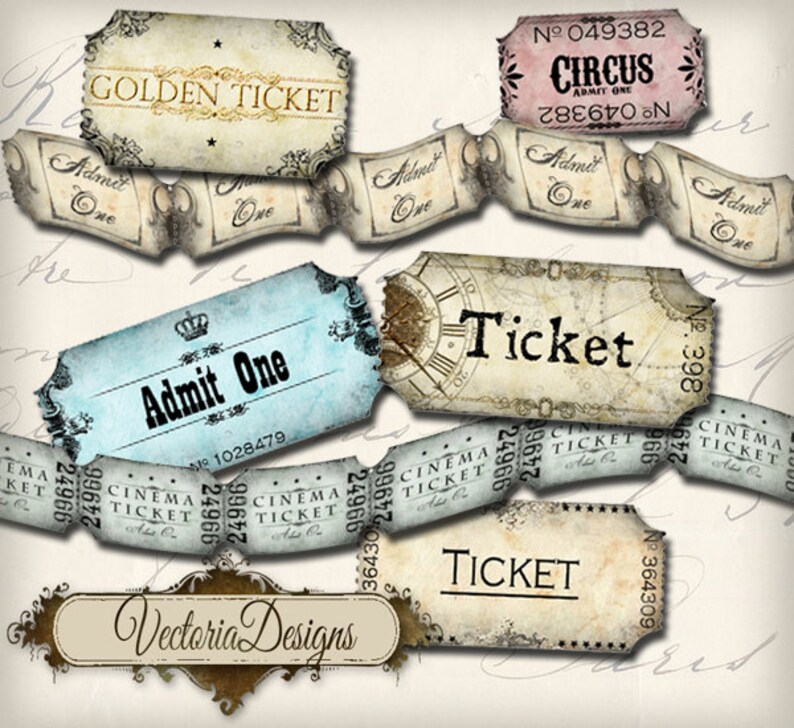 Printable Tickets Vintage Tickets Strip Collage Sheets Etsy