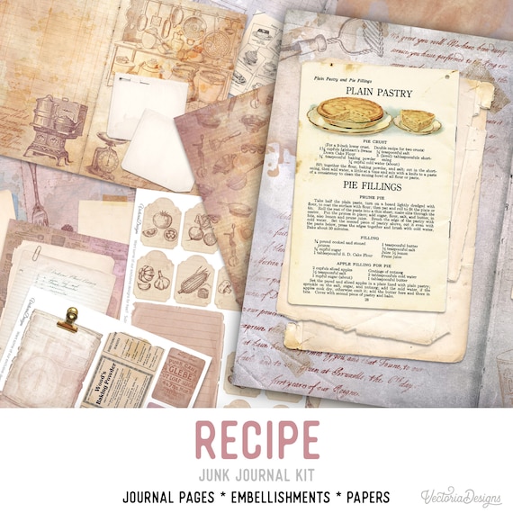 Recipe Junk Journal Kit - Printable Pages for Crafting - 002034