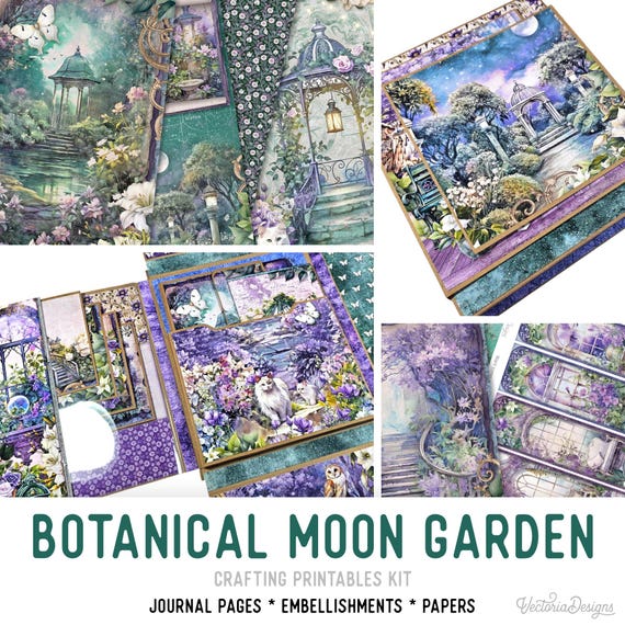 Botanical Moon Garden Junk Journal Kit (Standard) - Printable Pages, Papers and Embellishments for Crafting - 003626