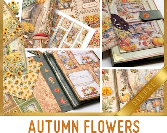 Autumn Flowers Junk Journal Kit DELUXE, Autumn Crafting Printables Kit Autumn Embellishments Printable Paper Craft Kit Craft Tutorial 003524