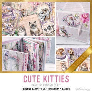 Cute Kitties Junk Journal Kit DELUXE, Cats Crafting Printables Kit Kittens Embellishments Printable Paper Craft Kit Cats Tutorial - 003329