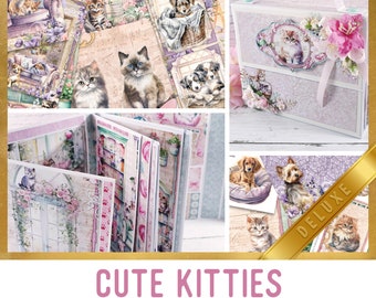 Cute Kitties Junk Journal Kit DELUXE, Katten Crafting Printables Kit Kittens Versieringen Afdrukbare Paper Craft Kit Katten Tutorial - 003329