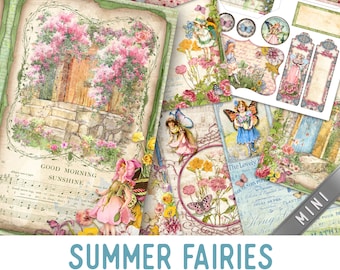 Summer Fairies MINI Junk Journal Kit Fairy Crafting Printables Kit Fairy Junk Journal Embellishments Fairy Paper Fairy Craft Kits DIY 003041