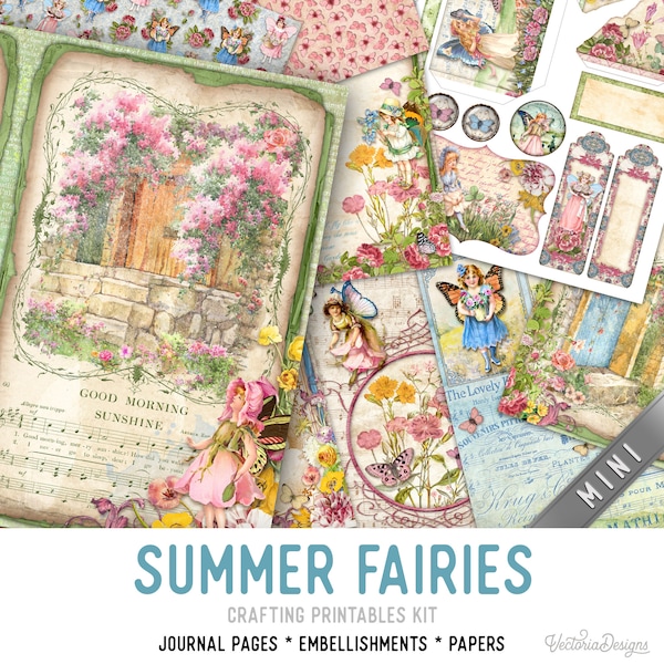 Hadas de verano MINI Junk Journal Kit Hada Crafting Imprimibles Kit Fairy Junk Journal Embellishments Fairy Paper Fairy Craft Kits DIY 003041