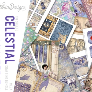 Celestial Mysteries MEGA Crafting Bundle, Zodiac, Astrology, Printable Paper Pack, Embellishments, Celestial Junk Journal, Craft Kits 002467