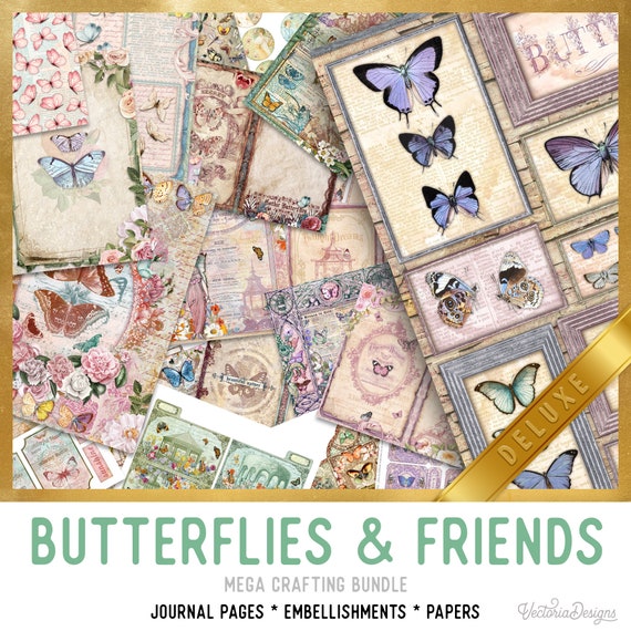 Butterflies & Friends DELUXE MEGA Crafting Bundle, Butterfly Printables Printable Paper Butterfly Embellishments Junk Journal Kit 003266