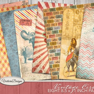 Vintage Circus Paper Pack, Printable Paper Pack, Decorative Paper, Circus Decoration, Digital Paper Pack, Crafters Paper Pack 002022 image 1