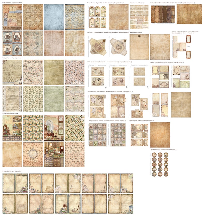 Creative Writing DELUXE MEGA Crafting Bundle, Writer, Vintage Books, Printable Paper Pack, Embellishments, Junk Journal, Craft Kits 002690 image 6