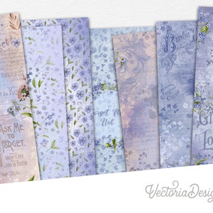 Forget Me Not Printable Paper Pack, Digital Scrapbook Paper, DIY Crafting Kit, Decorative Paper, Junk Journal, Printable Ephemera 02205