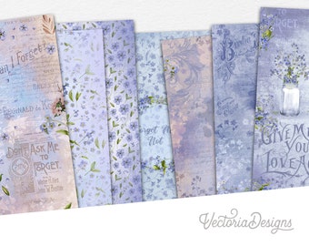 Forget Me Not Printable Paper Pack, Digital Scrapbook Paper, DIY Crafting Kit, Decorative Paper, Junk Journal, Printable Ephemera 02205