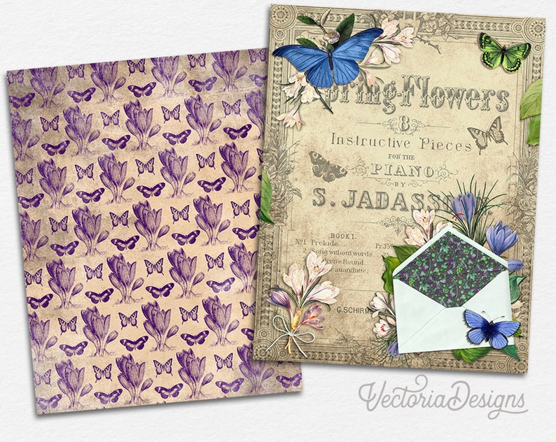 Spring Crocus Paper Pack, Spring Flowers Paper Pack, Purple Crocus Paper, Cottagecore Journal, Printable Paper Pack, Floral Clip Art 002143 image 4