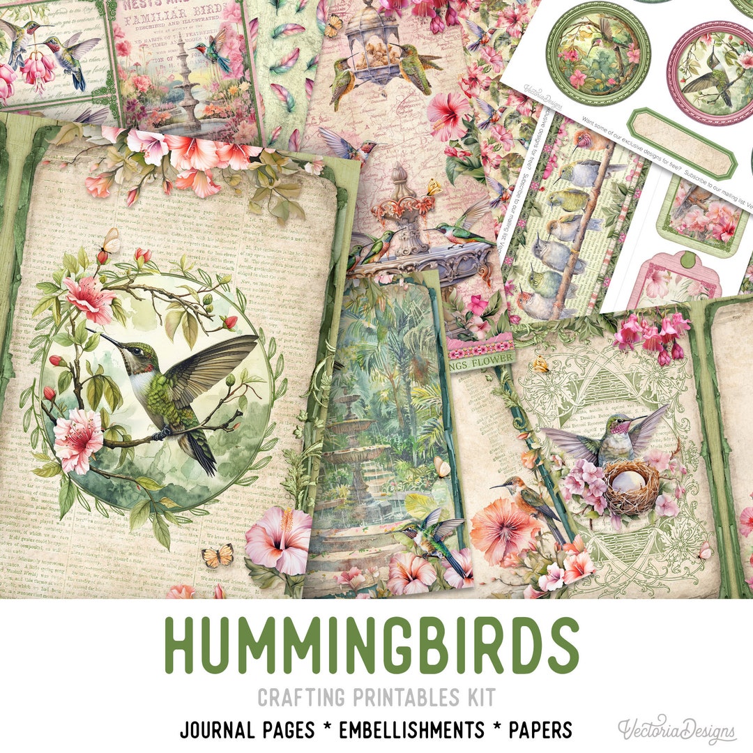 Hummingbirds Junk Journal Kit Large, Hummingbirds Crafting Printables ...