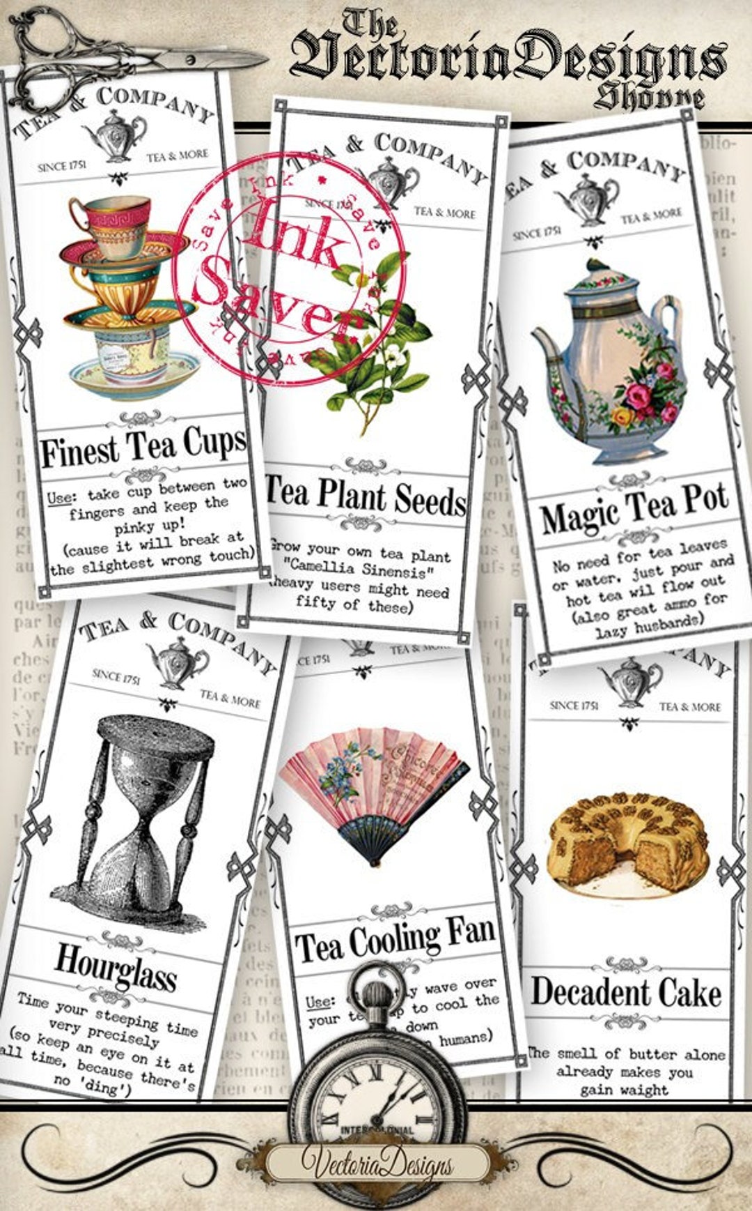 Tea Labels Save Ink Printable Labels Paper Crafting Scrapbooking ...
