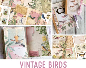 Vintage Birds Junk Journal Kit, Junk Journal Printables, Digital Paper Scrapbook, Birds Junk Journal Pages, Junk Journal Ephemera 002092