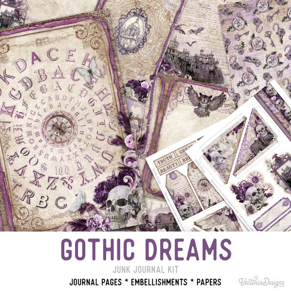 Gothic Junk journal Kit - Printable Pages for Crafting - 002892