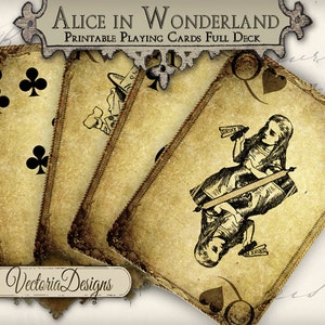 Printable Alice in Wonderland playing cards grunge full deck digital download instant download printable digital collage sheet - 000273