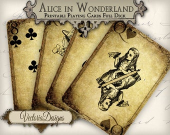 Printable Alice in Wonderland playing cards grunge full deck digital download instant download printable digital collage sheet - 000273