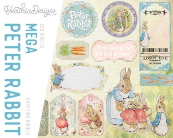 Mega Peter Rabbit Crafting Bundle, Beatrix Potter Kit, Bunny Paper Pack, Digital Journal, Collage Kit, Scrapbook Kit, Rabbit Prints 001965