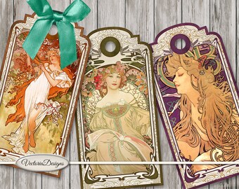 Alphonse Mucha Tags printable tags paper crafting shabby scrapbooking hobby crafting instant download digital collage sheet - 001493