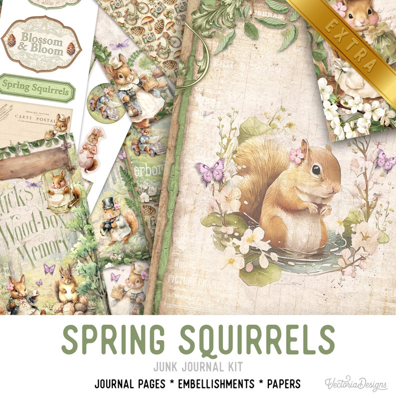 Spring Bunnies Junk Journal Kit DELUXE, Bunny Crafting Printables Kit Bunny Embellishments Printable Paper Bunny Craft Kit Bunny 003331 zdjęcie 7