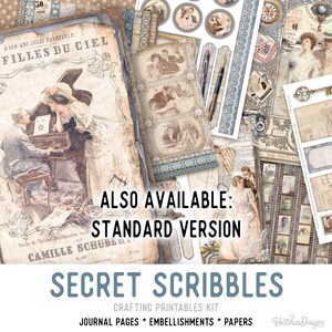 Secret Diary Junk journal Kit, Secret Scribbles MINI Crafting Printables Kit Junk Journal Embellishments Vintage Diary Paper Pack 003044 image 5