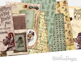 Gentleman Dogs Paper Pack, Printable Paper Pack, Dog Ephemera Scrapbook Pack, Decorative Paper, Digital Paper Pack, Paper Craft Pack 002166