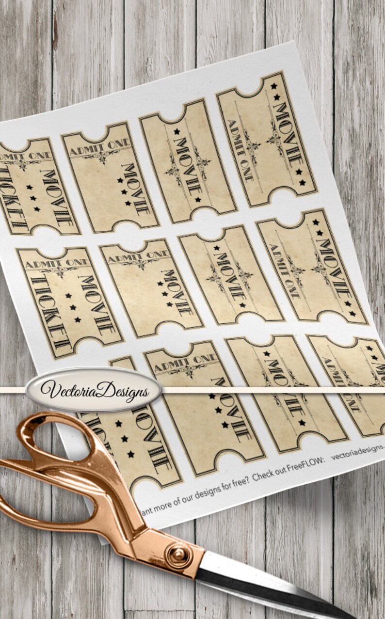 Retro Movie Tickets printable scrapbooking paper crafting