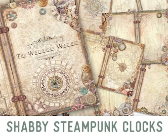 Shabby Steampunk Clocks Journal Pages, Steampunk Journal, Printable Journal, Mini Journal Kit, Printable Junk Journal, PDF Journal 002640