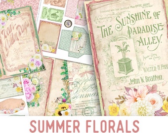 Summer Florals Junk Journal Kit, Journal Embellishments, Flower Junk Journal Kit, Craft kits, Printable Journal Kit, Scrapbooking, 002422