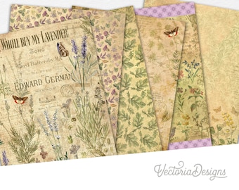 Herb Garden Paper Pack, Paper Crafting Pack, Printable Herb Sheets, Decorative Paper, Vintage Ephemera Sheets, Printable Paper 002407