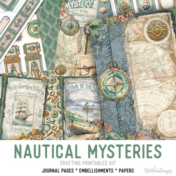 Nautical Mysteries Junk Journal Kit Printable (Standard) - Printable Pages, Papers and Embellishments for Crafting - 003672