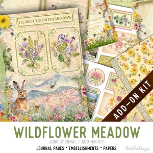 Wildflower Meadow Junk Journal Kit ADD-ON, Printable Junk Journal Pages Journal Kit Craft kits Vintage Junk Journal Papers Craft Kit 003421