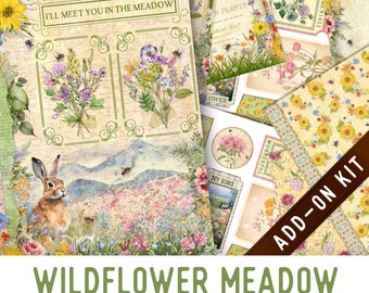 Wildflower Meadow Junk Journal Kit ADD-ON, Printable Junk Journal Pages Journal Kit Craft kits Vintage Junk Journal Papers Craft Kit 003421
