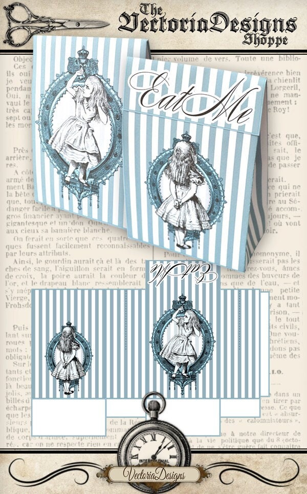 Alice In Wonderland Favor Bag Tea Party Eat Me Blue Paper Etsy