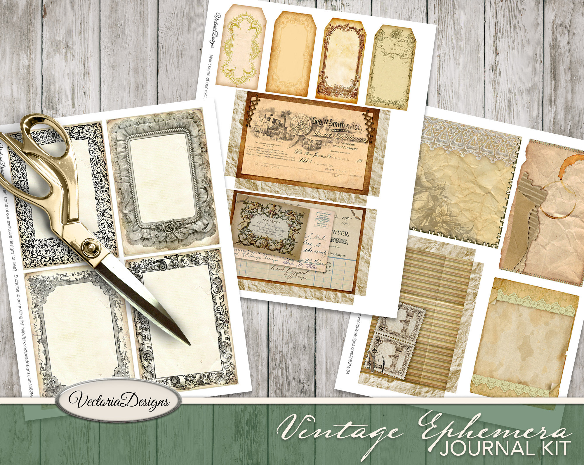 Vintage Ephemera Journal Kit, Printable Journal, DIY Kit, Paper Craft