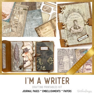 I'm a Writer DELUXE Crafting Printables Kit, Writer Journal, Embellishments, Printable Paper Pack, Printable Junk Journal, Tutorial - 002695