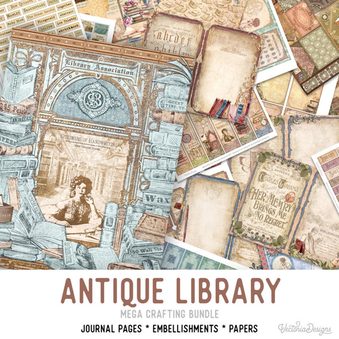 Antique Library MEGA Crafting Bundle, Library Printables, Printable ...