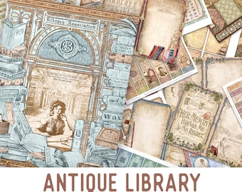 Antique Library MEGA Crafting Bundle, Library Printables, Printable Paper, Embellishments, Library Junk Journal, Craft Kits, Digital 002485