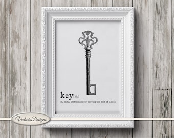 Key print printable art black and white print dictionary digital print printable instant download digital collage sheet - 000619