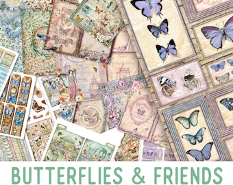 Butterflies & Friends MEGA Crafting Bundle, Butterfly Printables, Printable Paper, Butterfly Embellishments, Junk Journal, Craft Kits 002493