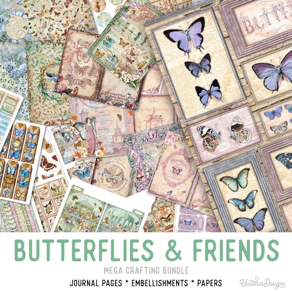 Butterflies & Friends MEGA Crafting Bundle, Butterfly Printables, Printable Paper, Butterfly Embellishments, Junk Journal, Craft Kits 002493