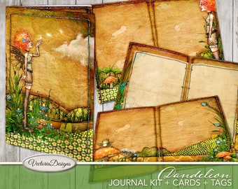 Dandelion Junk Journal Kit, Printable Junk Journal, Digital Journal Pages, Fantasy Crafting, Instant Download, Scrapbook Journal, 001988