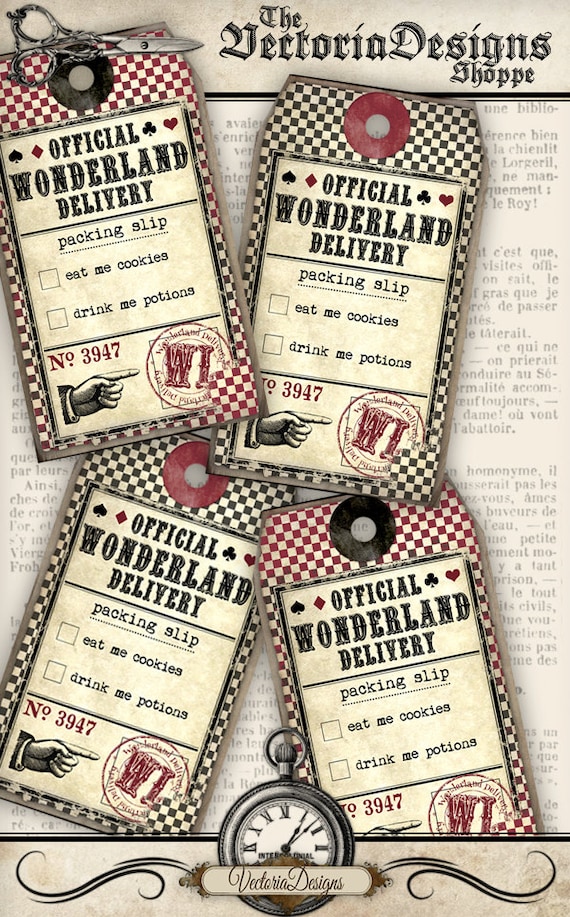 Printable Alice in Wonderland Delivery Tags gift printable hobby crafting scrapbooking instant download digital collage sheet - 001094