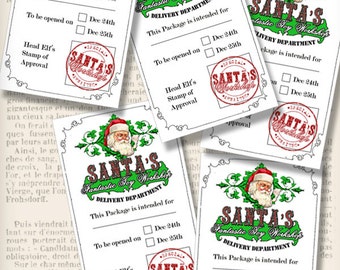 Santa Workshop Labels christmas delivery tags eco paper crafting scrapbooking gift tag instant download digital collage sheet - VEDELACM1279